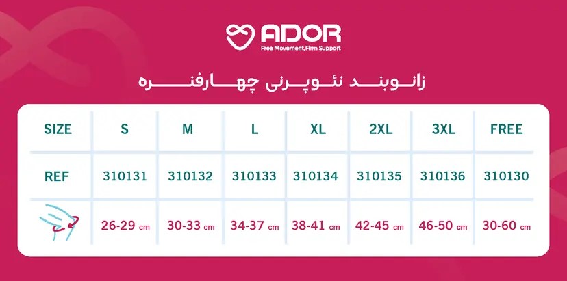 ادور زانوبند چهارفنره نئوپرن L